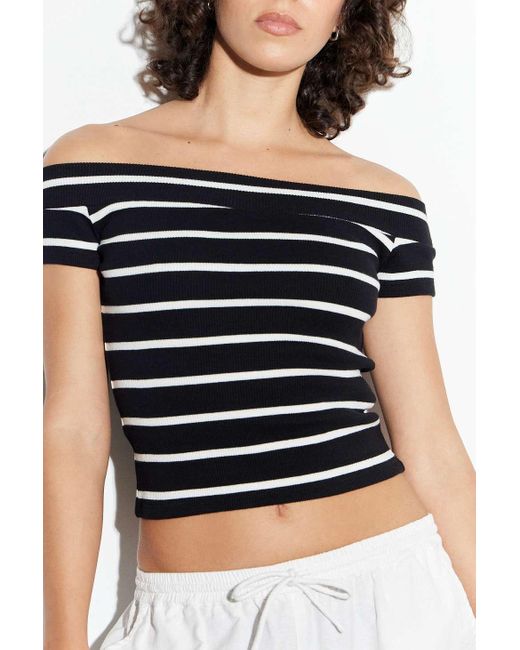 Urban Outfitters Blue Uo Ever Striped Off-the-shoulder Top