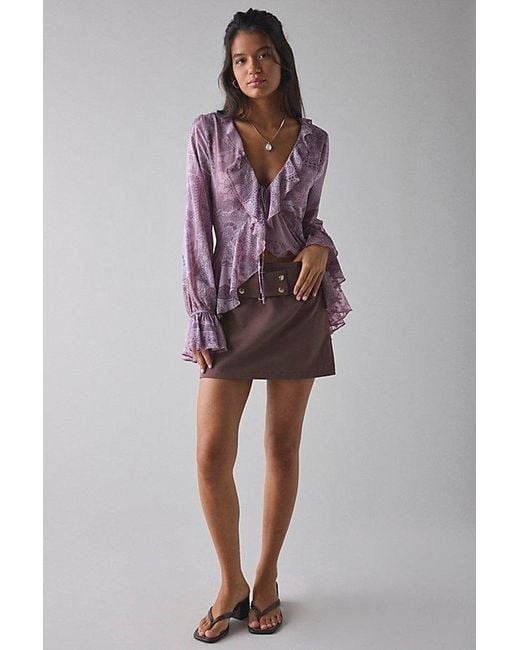 Kimchi Blue Purple Dream Catcher Ruffle Bell Sleeve Flyaway Blouse