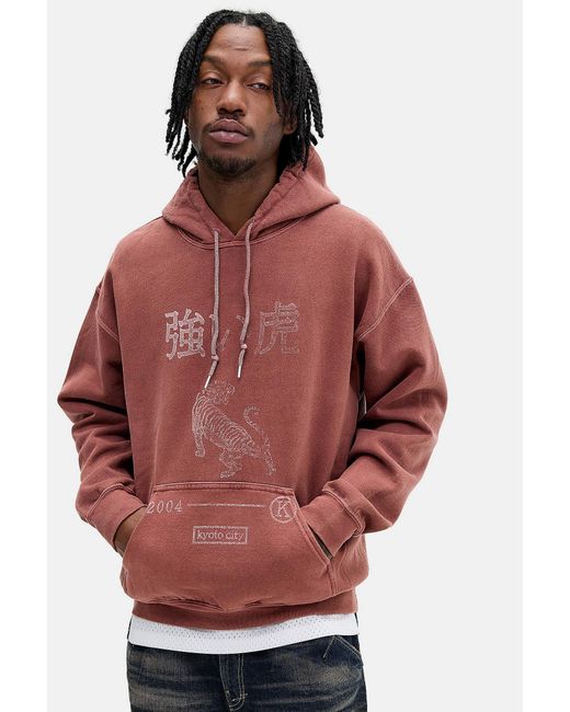 Urban Outfitters Red Uo Burgundy Kyoto Tiger Hoodie for men