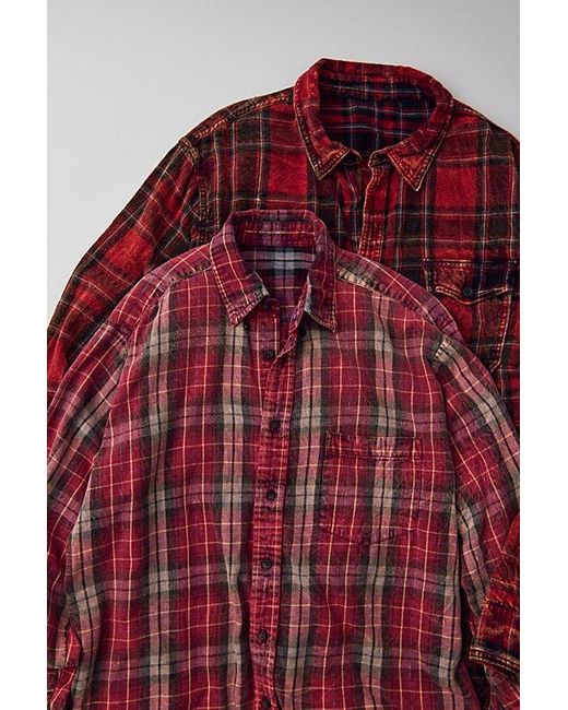Urban Renewal Red Vintage Acid Wash Flannel Shirt
