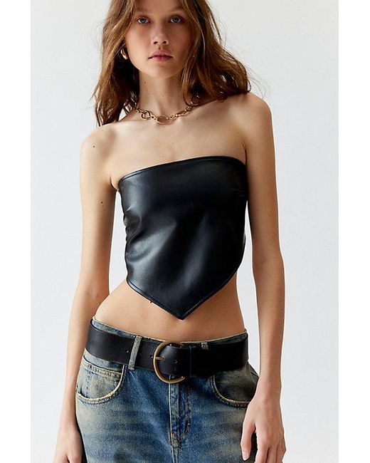 Urban Renewal Black Remade Leather Tie-Back Tube Top
