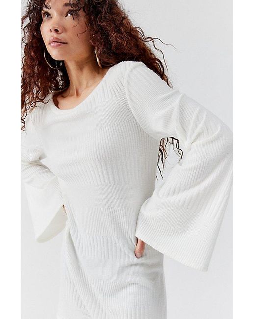 Urban Renewal White Remnants Slouchy Boatneck Knit Tunic Micro Dress