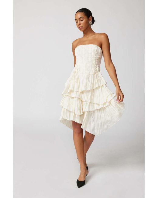 Urban Outfitters White Uo Renee Lace-up Tiered Midi Dress In Ivory,at