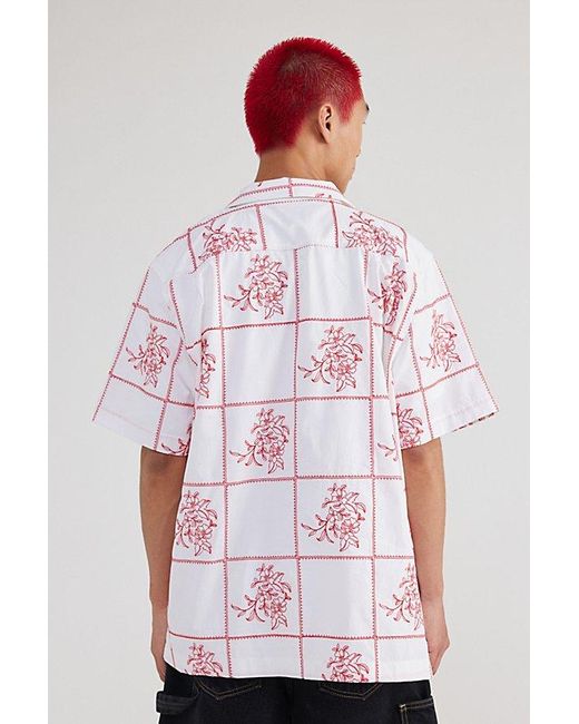 BDG White Floral Windowpane Embroidered Shirt Top for men