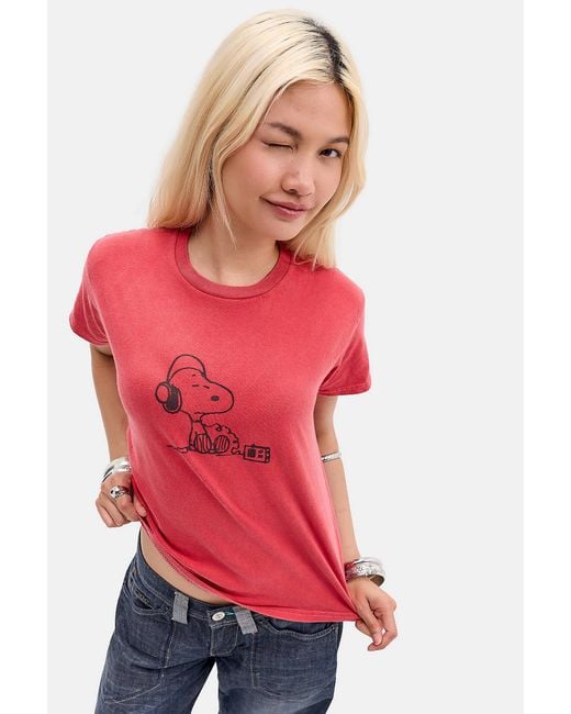 Urban Outfitters Red Uo Dj Snoopy Relaxed T-shirt
