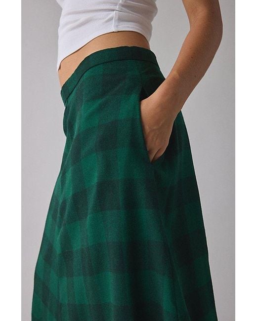 Vintage & ReMADE by UO Blue Vintage By Uo Plaid Midi Skirt