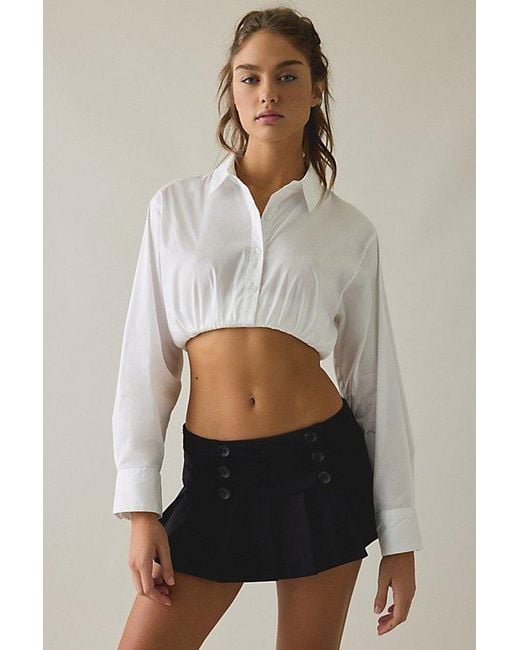 BDG White The Mix Cropped Button-Down Shirt