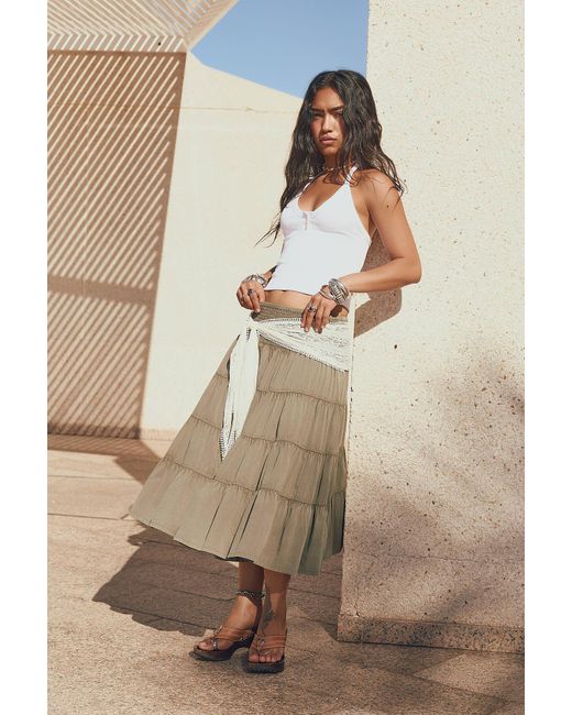Kimchi Blue Green Bea Tiered Midi Skirt