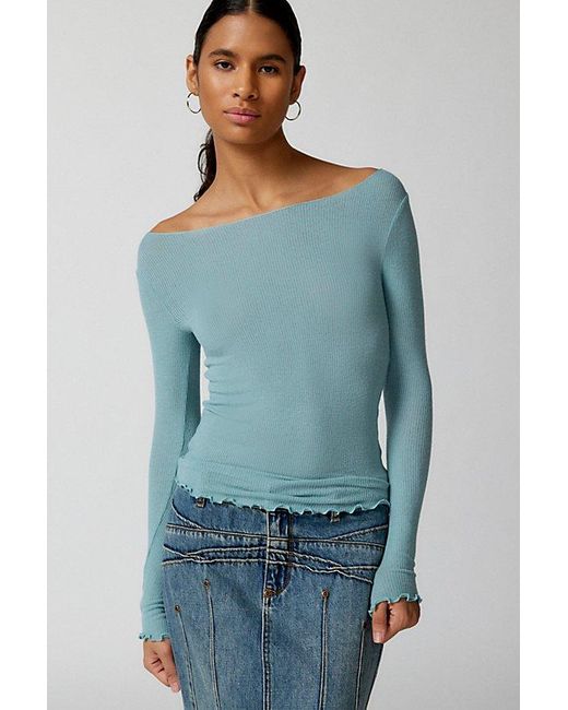 Out From Under Blue Libby Ribbed Lightweight Long Sleeve Top