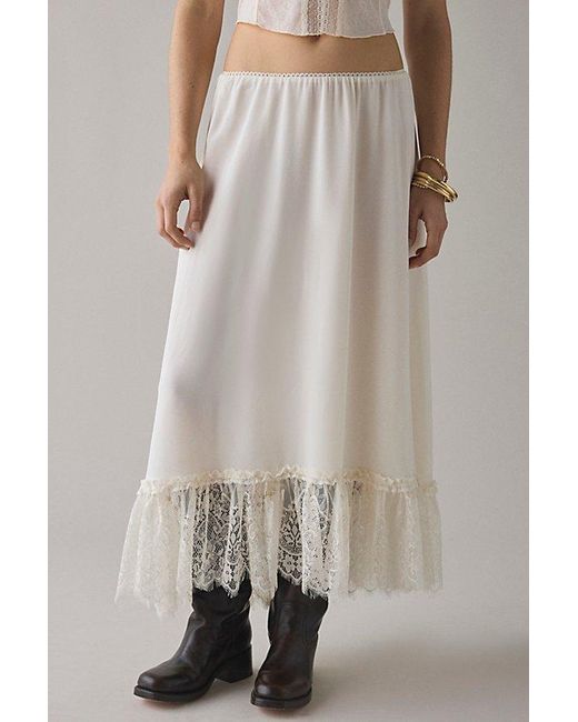 Kimchi Blue Natural Shauna Low-Rise Semi-Sheer Lace Trim Maxi Skirt
