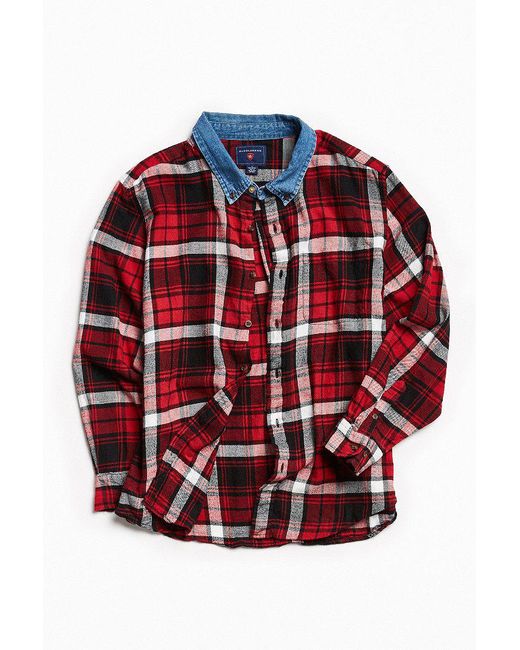 Urban Outfitters Red Vintage Contrast Denim Collar Flannel Button-down Shirt for men