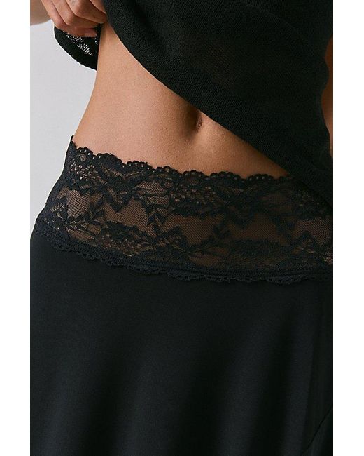 Kimchi Blue Black Ethereal Lace Trim Semi-Sheer Mesh Midi Skirt