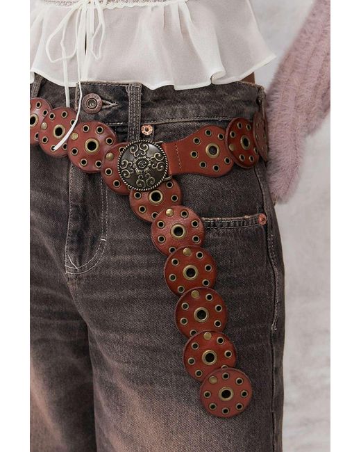 Urban Outfitters Brown Uo Mini Leather Concho Belt
