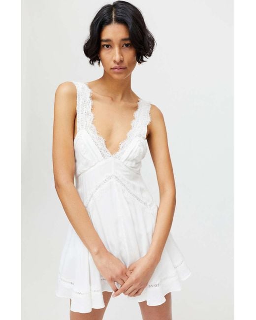 Urban Outfitters White Uo Tiffany Lace Trim Mini Dress