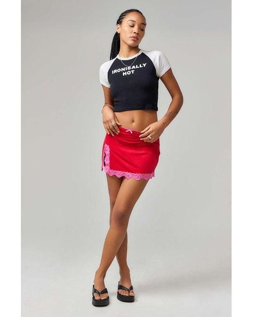 Urban Outfitters Red Uo Contrast Slip Mini Skirt
