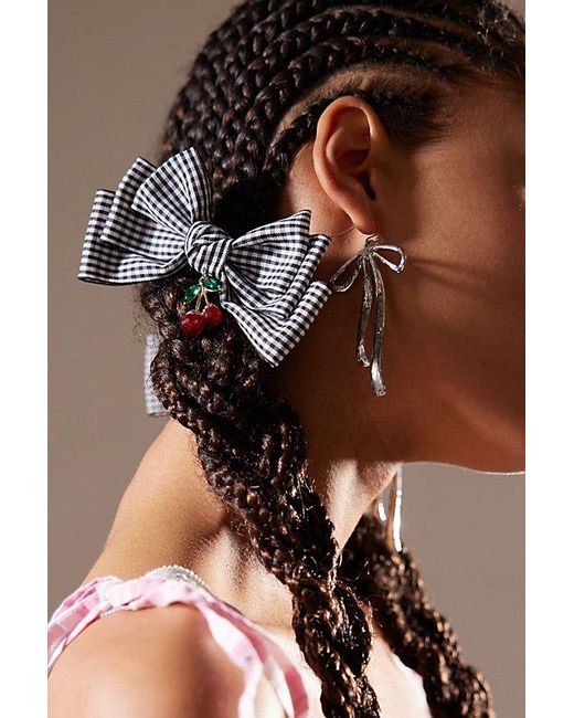 Urban Outfitters Brown Cherry Gingham Hair Bow Barrette Set