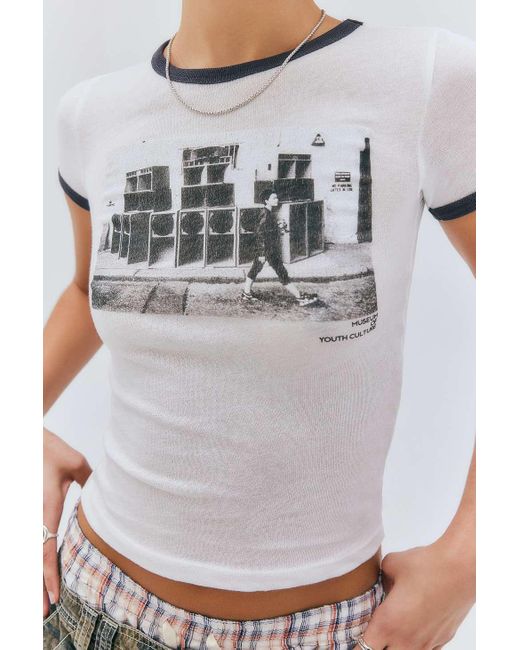 Urban Outfitters White Uo Museum Of Youth Culture Ringer T-shirt