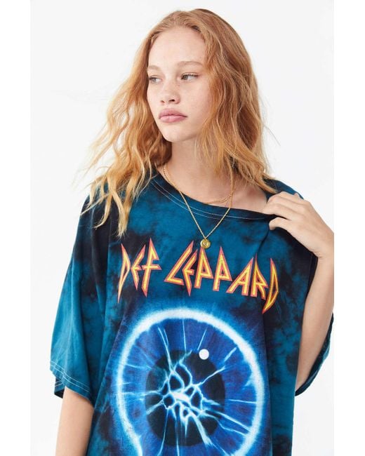 Urban Outfitters Blue Def Leppard Tie-dye T-shirt Dress