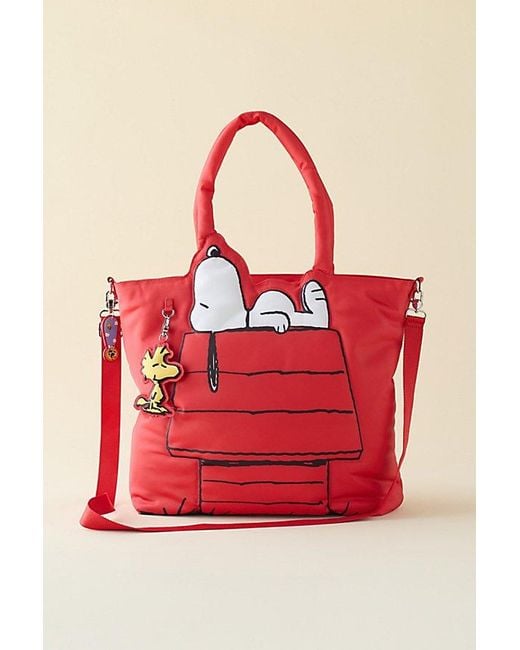 Whatever Makes You Happy Red Whatever! Makes You Happy Peanuts Snoopy House Nylon Padded Tote Bag