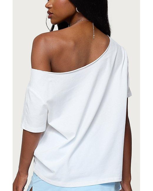 Edikted White Hawaiian Babe Off Shoulder T Shirt Top