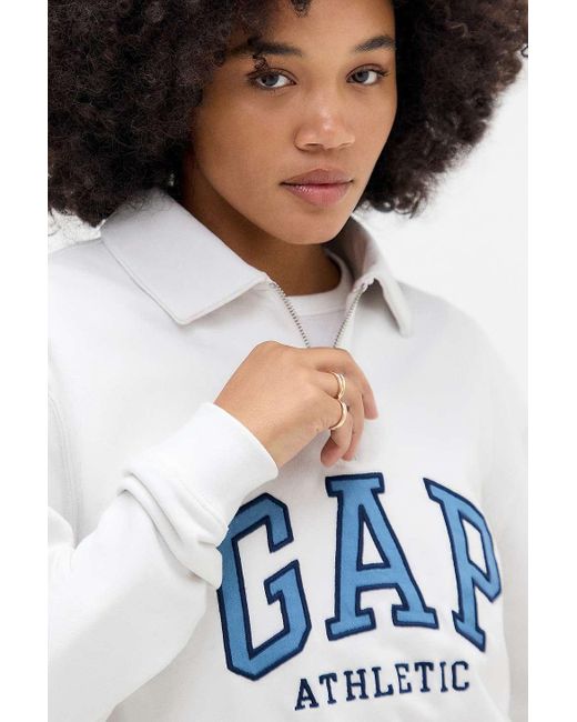 Gap White College Logo Polo Sweatshirt