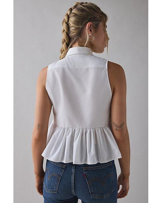 Vintage & ReMADE by UO Blue Remade By Uo Cropped Peplum Button-Down Shirt