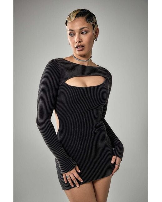 Urban Outfitters Black Uo Avery Backless Cut-out Knit Mini Dress