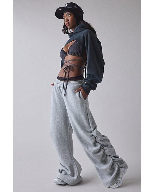1st Position By Tinashe Gray Uo Exclusive Nasty Girl Ruched Wide Leg Sweatpant
