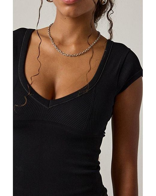 Out From Under Black Jade Seamless Knit Cutout Short Sleeve Tee