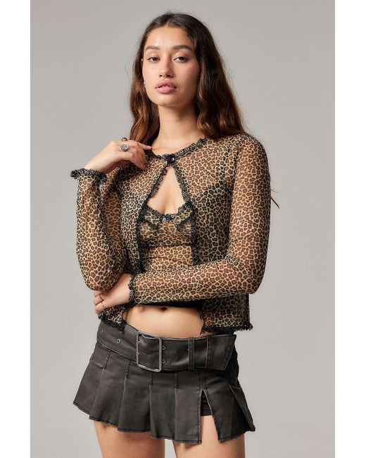 Urban Outfitters Brown Uo Leopard Print Mesh Cardigan