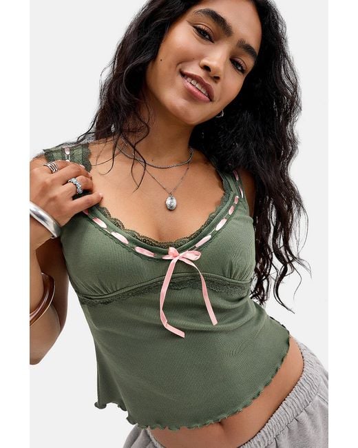 BDG Green Eliza Ruffle Tank Top