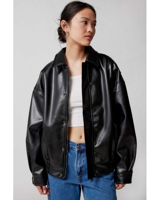 Lioness Kenny Faux Leather Bomber Jacket In Black,at Urban Outfitters