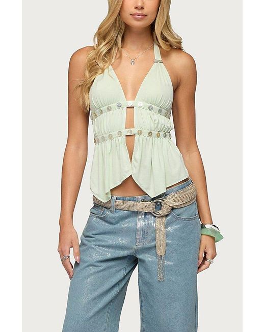 Edikted Green Izora Button Split Front Top