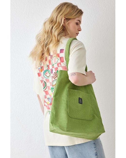 Urban Outfitters Green Uo Corduroy Pocket Tote Bag