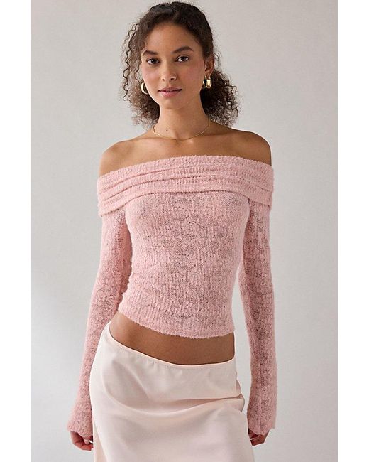 Kimchi Blue Pink Lily Sheer Lace Long Sleeve Off-The-Shoulder Top