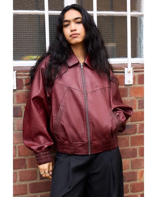BDG Red Fern Faux Leather Bomber Jacket Xs At Urban Outfitters