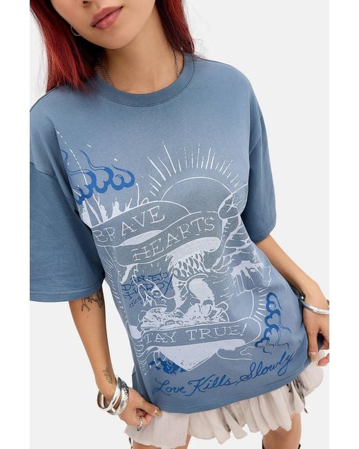 Ed Hardy Blue Brave Hearts Relaxed T-shirt