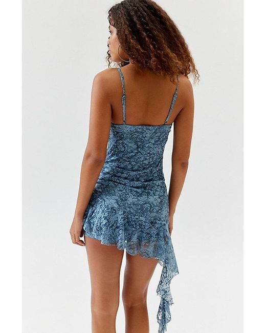 Urban Outfitters Blue Uo Eloise Lace-Inset Asymmetrical Romper