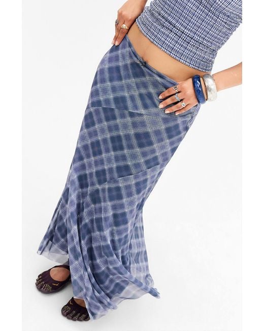 Urban Outfitters Blue Uo Check Contour Skirt