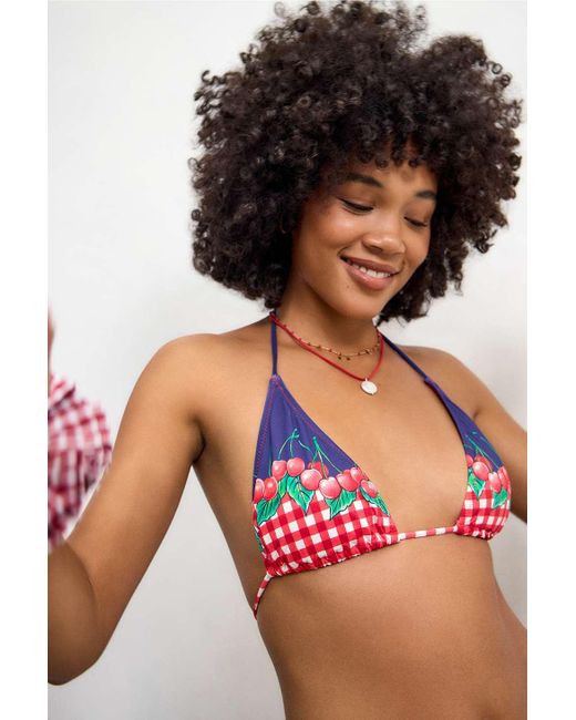 Damson Madder Red Cherry Pie Tie Front Bikini Top