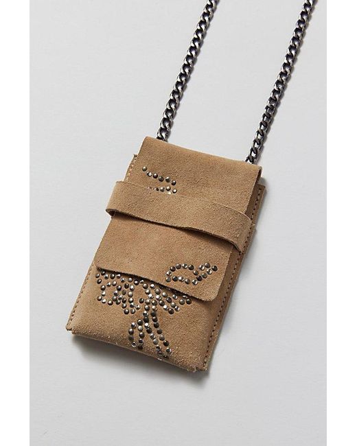 Silence + Noise Natural Studded Suede Crossbody Phone Holder