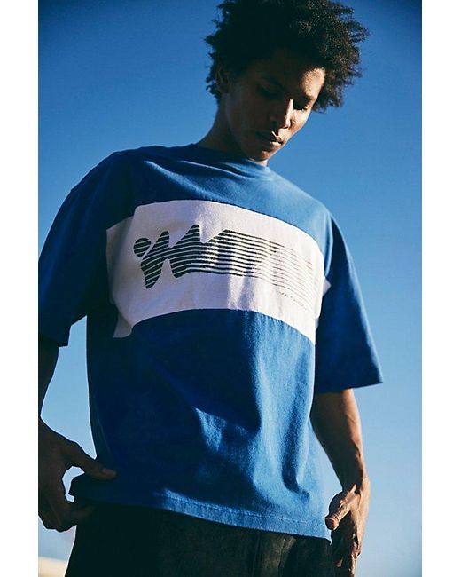 Without Walls Blue Paneled Block Graphic Tee for men