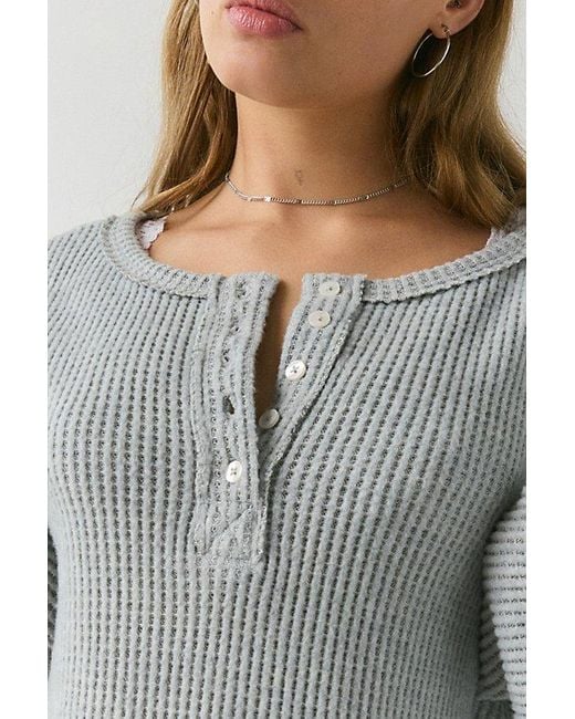 Out From Under Gray Living The Dream Waffle Knit Long Sleeve Henley Tee