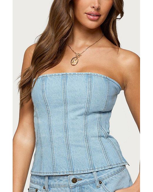Edikted Blue Camelia Strapless Denim Corset