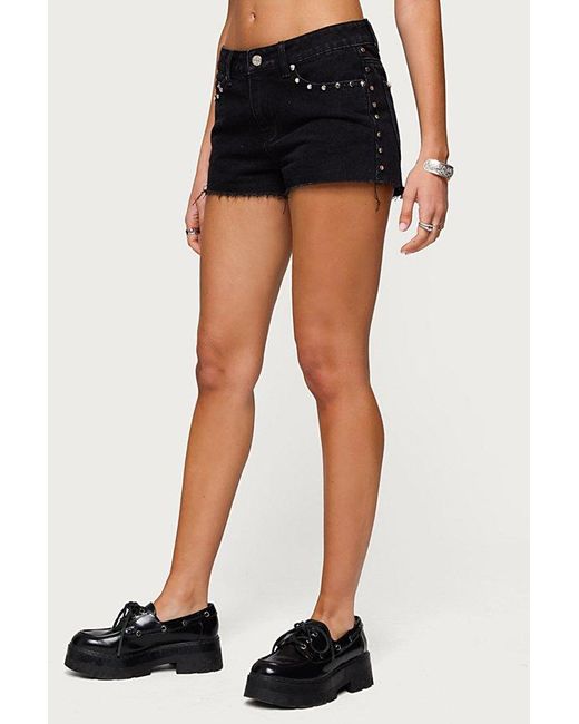 Edikted White Ashten Studded Denim Shorts
