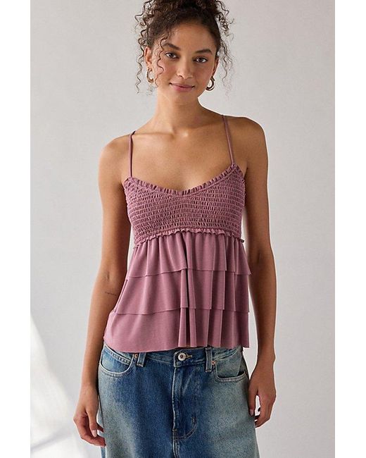 Kimchi Blue Blue Heidi Smocked Tiered Ruffle Babydoll Tank Top