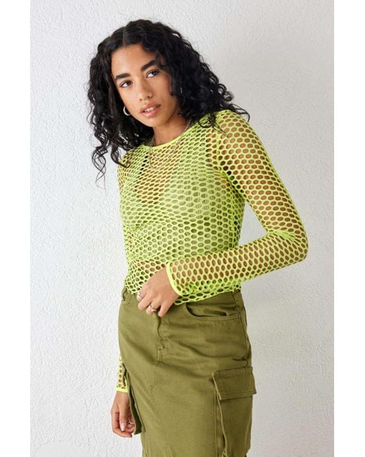 Urban Outfitters Green Uo Wide Fishnet Long Sleeve Top
