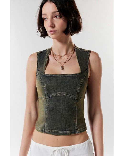 Silence + Noise Green Silence + Noise Delilah Denim Top
