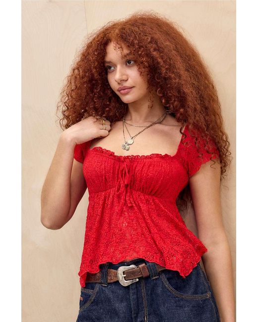 Kimchi Blue Red Piper Cap Sleeve Blouse