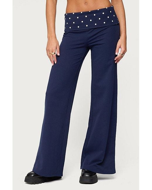 Edikted Blue Reeva Polka Dot Fold Over Pants